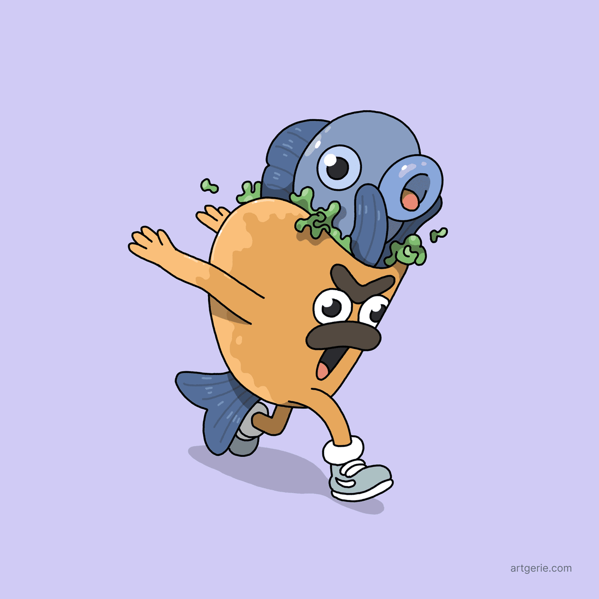 A running fish taco
but the fish is alive and scared