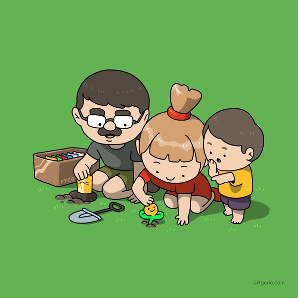 A dad in his garden, planting FTCG as his family watches them come to life